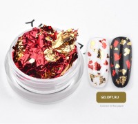 Фольга "Поталь" для дизайна ногтей "Красный+золото"